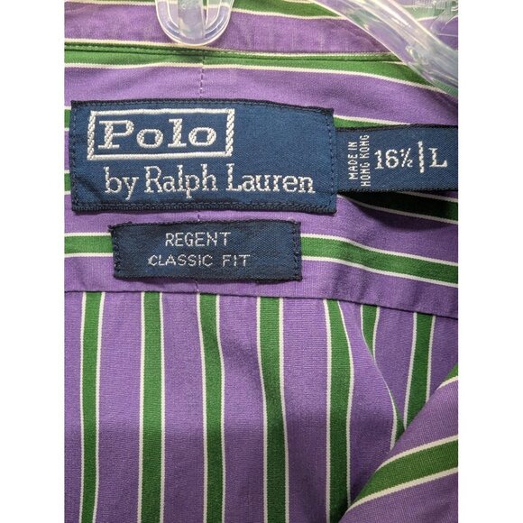 Polo Ralph Lauren Shirt Mens Large Purple Green Striped Regent Classic Fit Dress - Picture 6 of 8